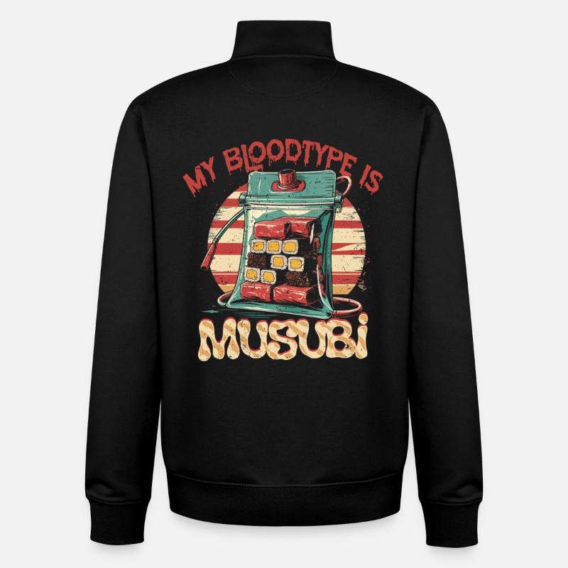 Mon groupe sanguin est Musubi - Sweat zippé unisexe en coton bio Stanley/Stella - noir
