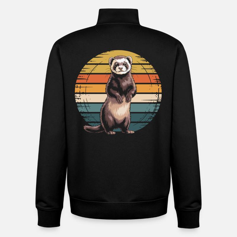 Retro pattern ferret in sunset - Unisex Organic Zip Sweatshirt by Stanley/Stella - black