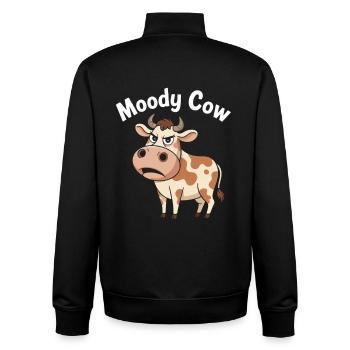 Moody Cow – Annoyed, but sweet - Unisex Organic Zip Sweatshirt by Stanley/Stella - black - Back - AI Model Male 185 light (185cm)