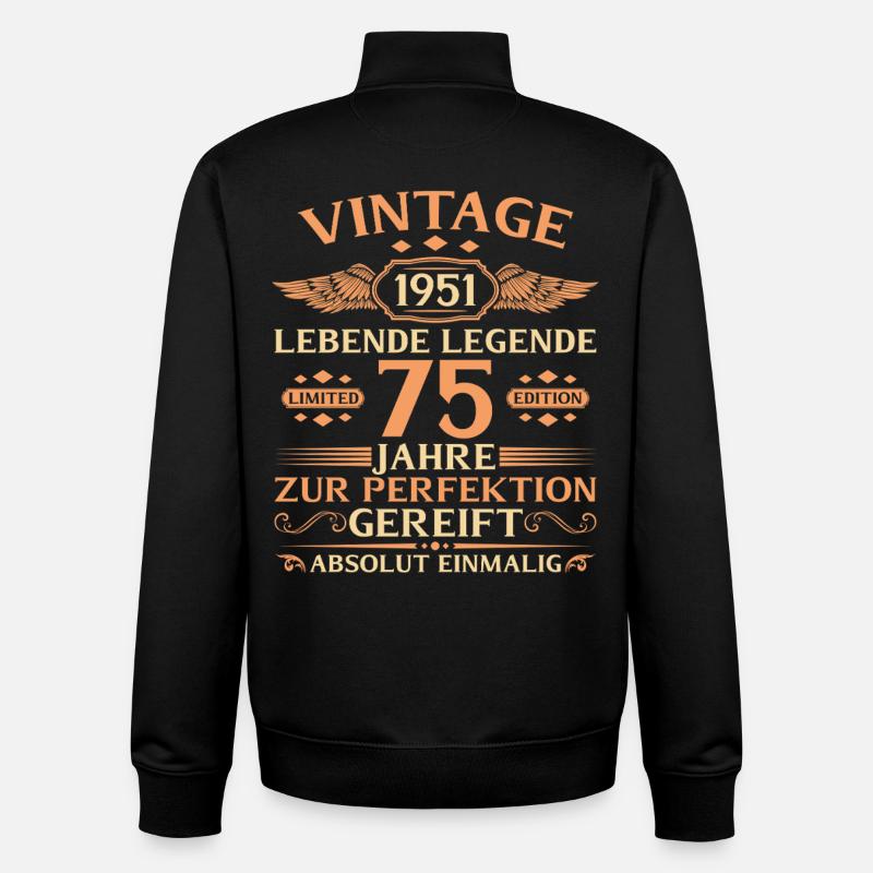 75e anniversaire Année 1951 - Sweat zippé unisexe en coton bio Stanley/Stella - noir