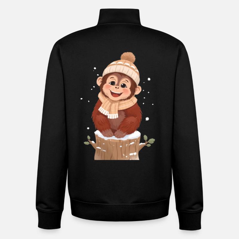Winter monkey on tree stump - Unisex Organic Zip Sweatshirt by Stanley/Stella - black