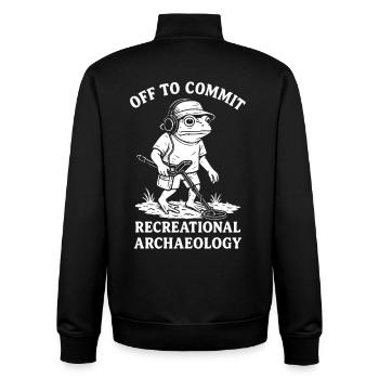 Off To Commit Recreational Archaeology Frog - Unisex Organic Zip Sweatshirt by Stanley/Stella - black - Back - AI Model Male 185 light (185cm)