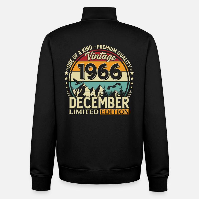 59e anniversaire Millésime décembre 1966 - Sweat zippé unisexe en coton bio Stanley/Stella - noir