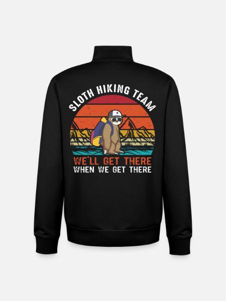 Sloth hiking team in retro sunset - Unisex Organic Zip Sweatshirt by Stanley/Stella - black