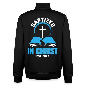 Getauft in Christus gegründet 2026 Christliche Taufe - Unisex Organic Zip Sweatshirt von Stanley/Stella - Schwarz - Hinten - AI Model Male 185 light (185cm)