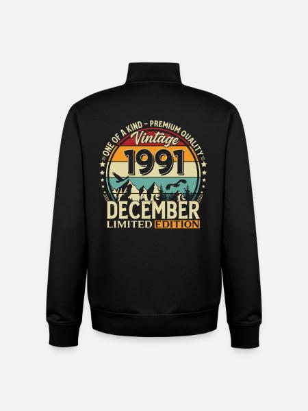 34e anniversaire Millésime décembre 1991 - Sweat zippé unisexe en coton bio Stanley/Stella - noir