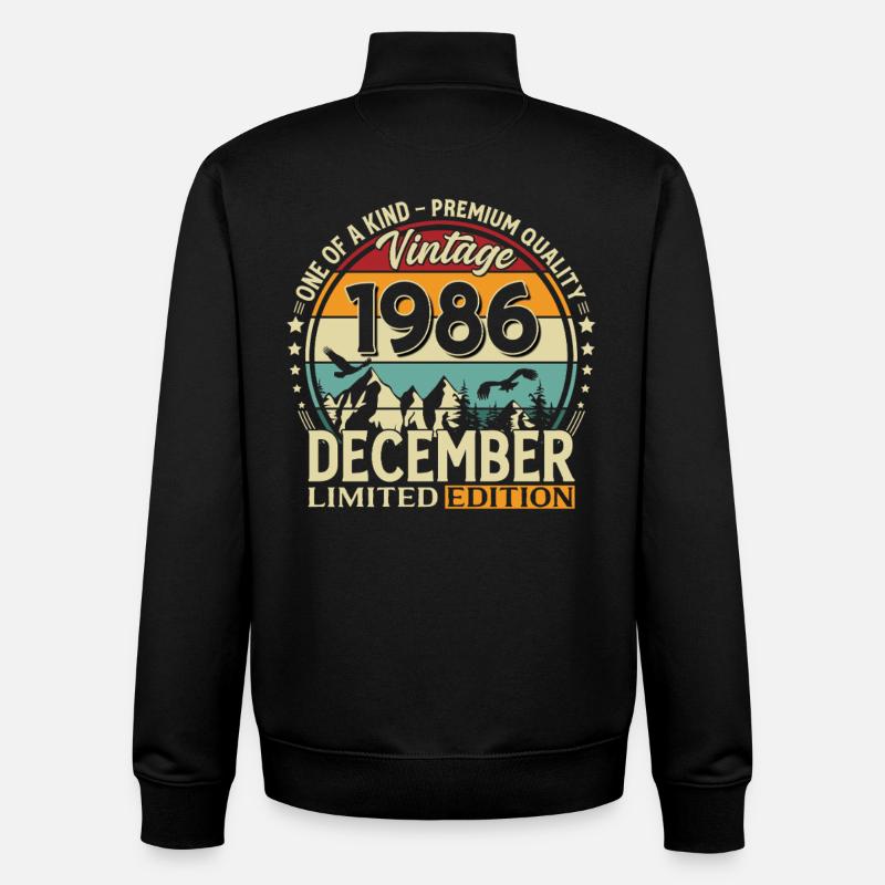 39e anniversaire Millésime décembre 1986 - Sweat zippé unisexe en coton bio Stanley/Stella - noir