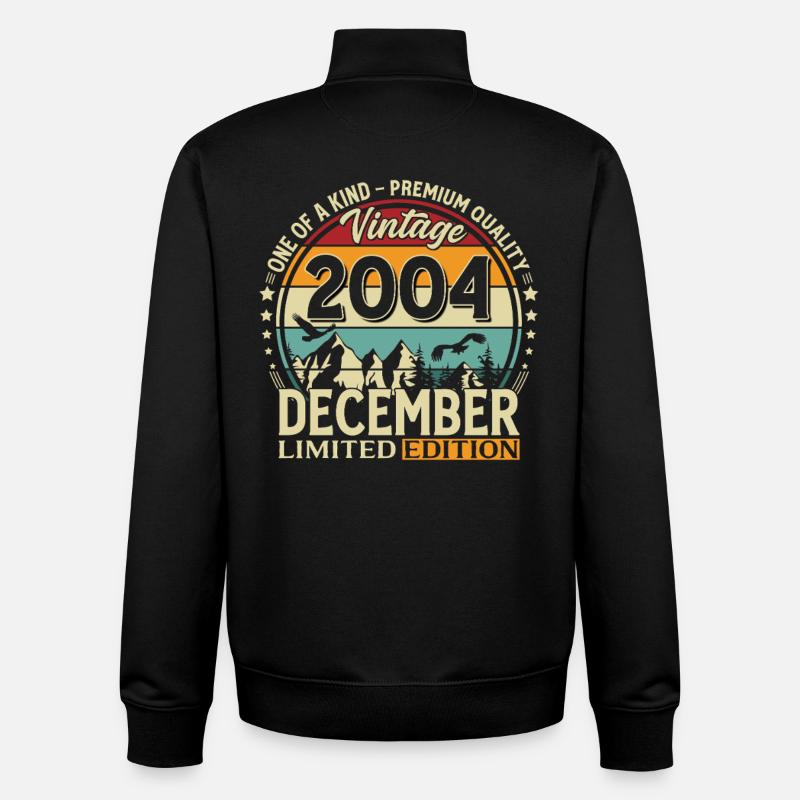 21e anniversaire Millésime Décembre 2004 - Sweat zippé unisexe en coton bio Stanley/Stella - noir