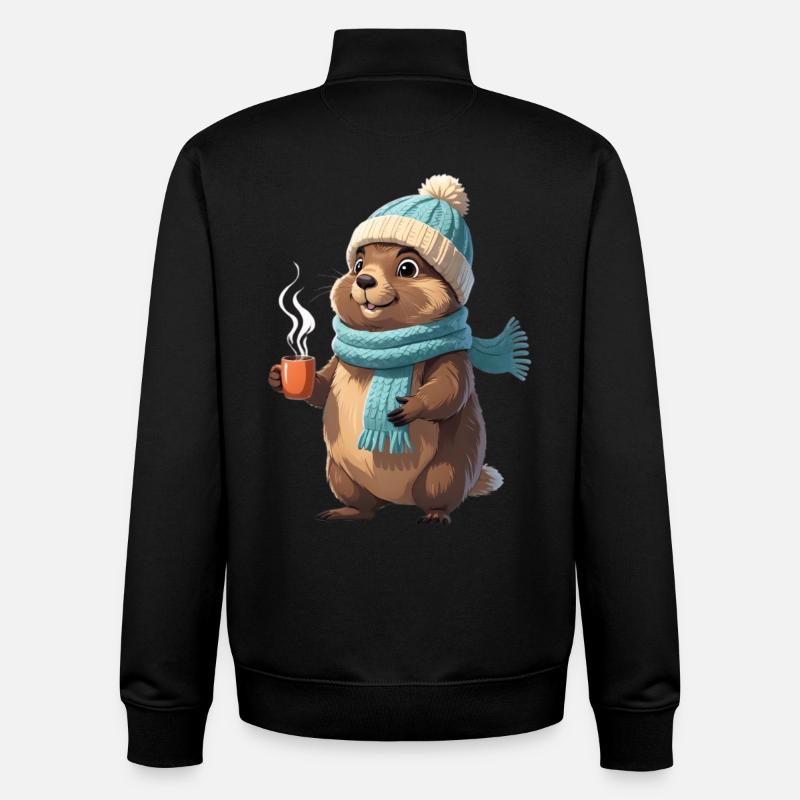 Loutre d’hiver avec tasse - Sweat zippé unisexe en coton bio Stanley/Stella - noir