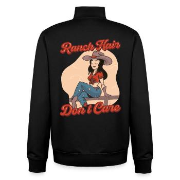 La femme du fermier, la mère des cheveux de ranch s’en moque. - Sweat zippé unisexe en coton bio Stanley/Stella - noir - Dos - AI Model Male 185 light (185cm)
