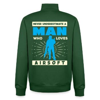 L’homme adore l’airsoft – Silhouette puissante - Sweat zippé unisexe en coton bio Stanley/Stella - vert bouteille - Dos - AI Model Male 185 dark (185cm)