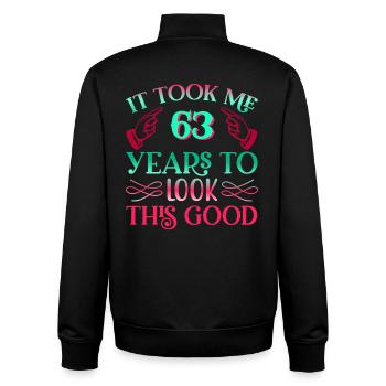 It took 63 years to look so good - Unisex Organic Zip Sweatshirt by Stanley/Stella - black - Back - AI Model Male 185 light (185cm)