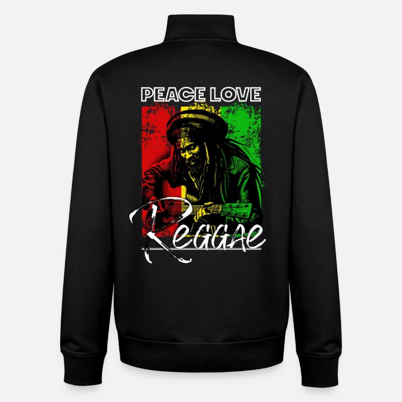 Peace Love Reggae Rastafari Guitar - Unisex Organic Zip Sweatshirt by Stanley/Stella - black