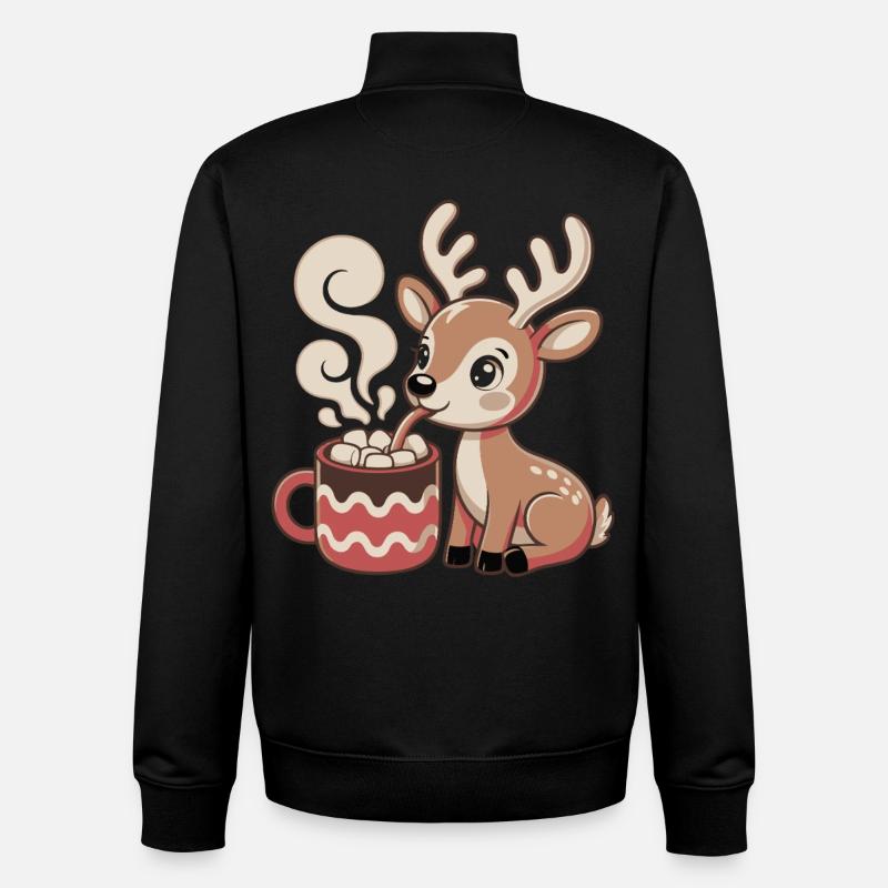 Cuddly deer drinks cocoa - Unisex Organic Zip Sweatshirt by Stanley/Stella - black