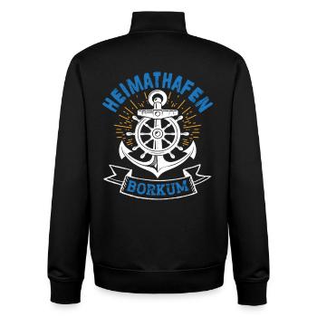 Borkumer Insel HEIMATHAFEN BORKUM Lustig - Unisex Organic Zip Sweatshirt von Stanley/Stella - Schwarz - Hinten - AI Model Male 185 light (185cm)