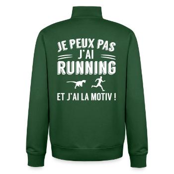 Ich kann nicht, ich habe laufenden Humor laufen - Unisex Organic Zip Sweatshirt von Stanley/Stella - Flaschengrün - Hinten - AI Model Male 185 dark (185cm)