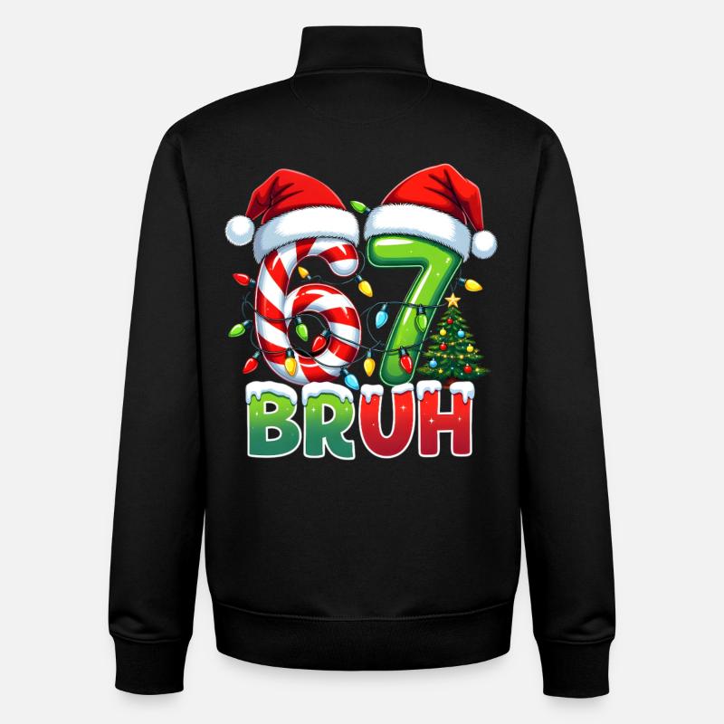 Bruh 67 candy canes Christmas design - Unisex Organic Zip Sweatshirt by Stanley/Stella - black
