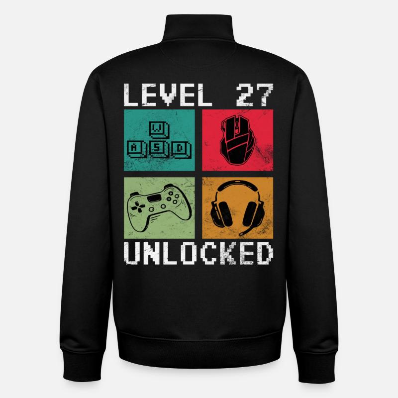 Level 27 Unlocked Pixel Gear - Unisex Organic Zip Sweatshirt by Stanley/Stella - black