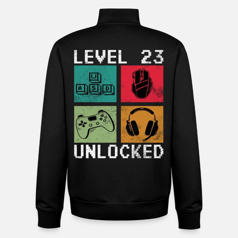 Level 23 Unlocks Pixel Gaming - Unisex Organic Zip Sweatshirt by Stanley/Stella - black