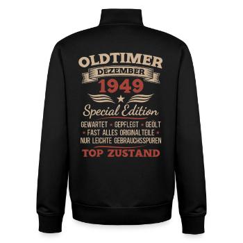 76. Geburtstag Geschenk Oldtimer Dezember 1949 - Unisex Organic Zip Sweatshirt von Stanley/Stella - Schwarz - Hinten - AI Model Male 185 light (185cm)