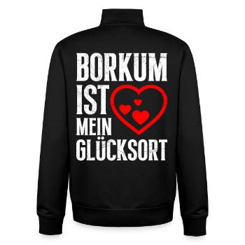 BORKUM IST MEIN GLÜCKSORT Lustiges - Unisex Organic Zip Sweatshirt von Stanley/Stella - Schwarz - Hinten - AI Model Male 185 light (185cm)