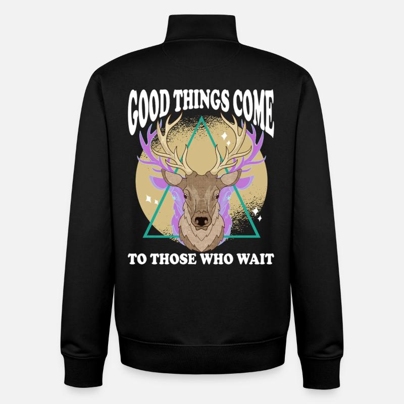Deer head with geometric triangle - Unisex Organic Zip Sweatshirt by Stanley/Stella - black