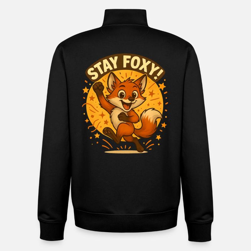 Illustration du renard Stay Foxy - Sweat zippé unisexe en coton bio Stanley/Stella - noir
