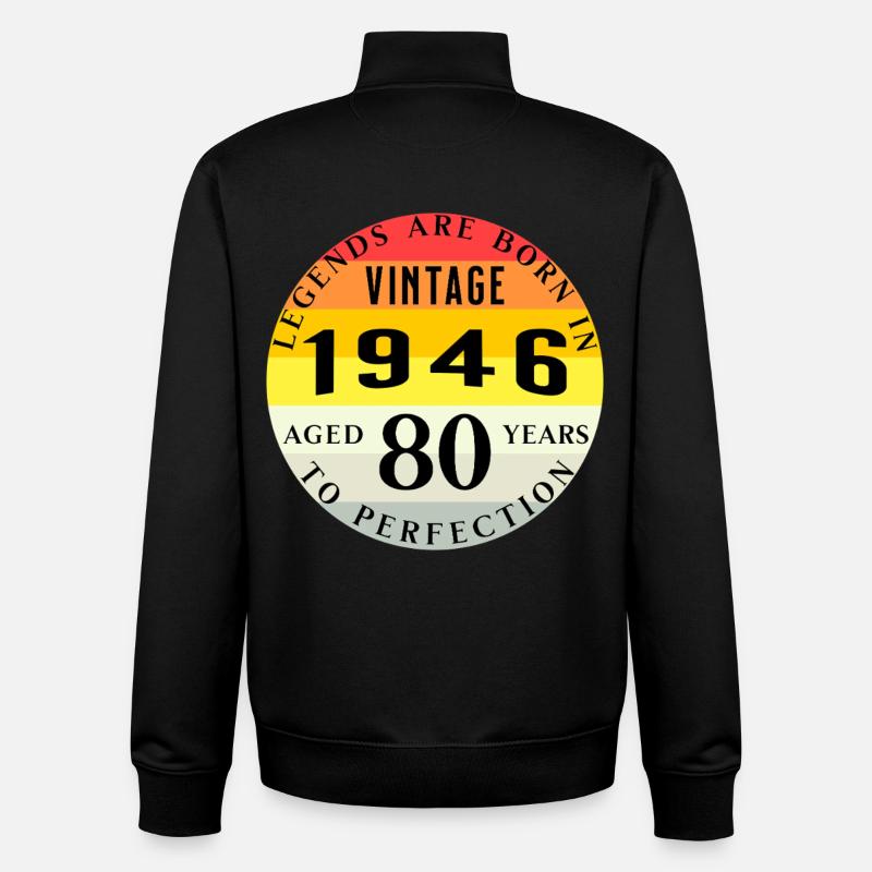80e anniversaire Millésime 1946 - Sweat zippé unisexe en coton bio Stanley/Stella - noir