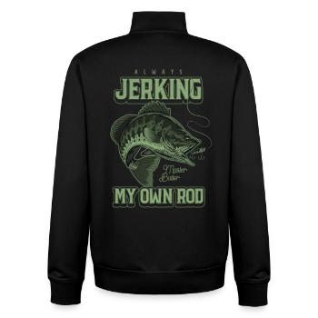 Immer mit meiner Rute zucken, komisches Angeln - Unisex Organic Zip Sweatshirt von Stanley/Stella - Schwarz - Hinten - AI Model Male 185 light (185cm)