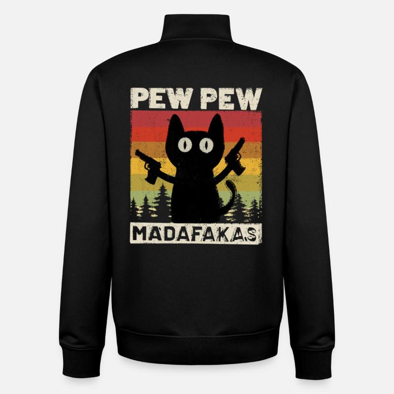 Pew Pew Cat - Sweat zippé unisexe en coton bio Stanley/Stella - noir