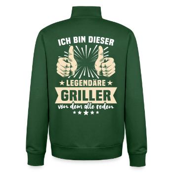 Dictons du Griller - Sweat zippé unisexe en coton bio Stanley/Stella - vert bouteille - Dos - AI Model Male 185 dark (185cm)