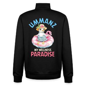 UMMANZ MON PARADIS DU BIEN-ÊTRE Amusant - Sweat zippé unisexe en coton bio Stanley/Stella - noir - Dos - AI Model Male 185 light (185cm)