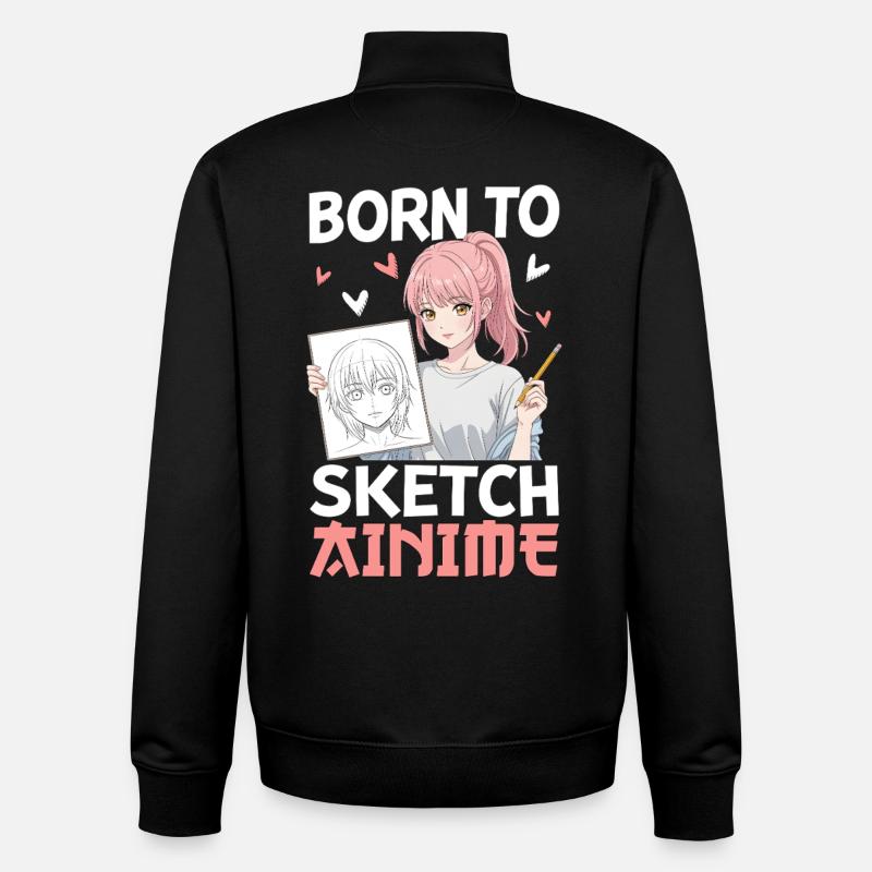 Born To Sketch Anime - Unisex Organic Zip Sweatshirt von Stanley/Stella - Schwarz