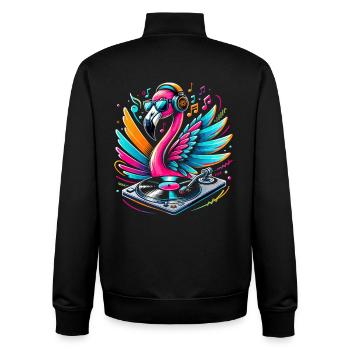 DJ Flamingo avec casque et platine - Sweat zippé unisexe en coton bio Stanley/Stella - noir - Dos - AI Model Male 185 light (185cm)