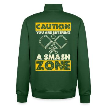 Caution: Smash Zone - Unisex Organic Zip Sweatshirt by Stanley/Stella - bottle green - Back - AI Model Male 185 dark (185cm)