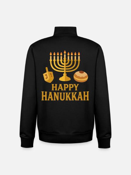 Menorah d’or : Joyeux Hanoukka - Sweat zippé unisexe en coton bio Stanley/Stella - noir