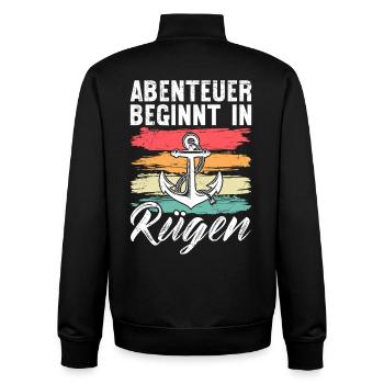 Ostsee ABENTEUER BEGINNT IN RÜGEN Retro Lustig - Unisex Organic Zip Sweatshirt von Stanley/Stella - Schwarz - Hinten - AI Model Male 185 light (185cm)