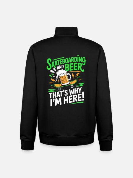 Funny Skateboard Beer – Cool Skater Drinking - Unisex Organic Zip Sweatshirt by Stanley/Stella - black