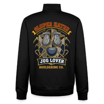 Sloper Hater Jug Lover Bouldering Co Funny - Unisex Organic Zip Sweatshirt by Stanley/Stella - black - Back - AI Model Male 185 light (185cm)