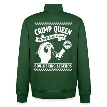 Crimp Queen grimpe comme une fille Légendes du bloc - Sweat zippé unisexe en coton bio Stanley/Stella - vert bouteille - Dos - AI Model Male 185 dark (185cm)