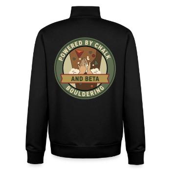 Angetrieben von Chalk und Beta Bouldering Climbing - Unisex Organic Zip Sweatshirt von Stanley/Stella - Schwarz - Hinten - AI Model Male 185 light (185cm)