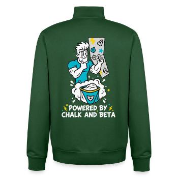 Propulsé par la craie et le plaisir d’escalade bêta - Sweat zippé unisexe en coton bio Stanley/Stella - vert bouteille - Dos - AI Model Male 185 dark (185cm)