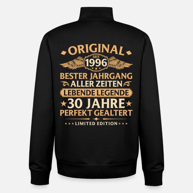 Anniversaire 1996 - 30 ans - Sweat zippé unisexe en coton bio Stanley/Stella - noir