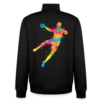 Joueur coloré de handball - Sweat zippé unisexe en coton bio Stanley/Stella - noir - Dos - AI Model Male 185 light (185cm)