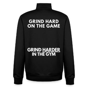 Grindez dur sur le jeu, grindez encore plus à la salle de sport - Sweat zippé unisexe en coton bio Stanley/Stella - noir - Dos - AI Model Male 185 light (185cm)