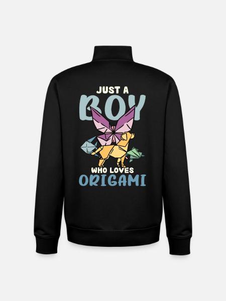Only a boy loves origami - Unisex Organic Zip Sweatshirt by Stanley/Stella - black