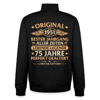 Birthday born 1951 - 75 years - Unisex Organic Zip Sweatshirt by Stanley/Stella - black - Back - AI Model Male 185 light (185cm)