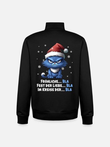 I Hate Christmas - Grumpy Blue Cat - Unisex Organic Zip Sweatshirt by Stanley/Stella - black