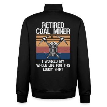 Coal Miner Retired Funny Mining Mine Worker Gifts  - Unisex Organic Zip Sweatshirt von Stanley/Stella - Schwarz - Hinten - AI Model Male 185 light (185cm)