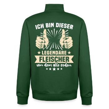 Fleischer Sprüche - Sweat zippé unisexe en coton bio Stanley/Stella - vert bouteille - Dos - AI Model Male 185 dark (185cm)